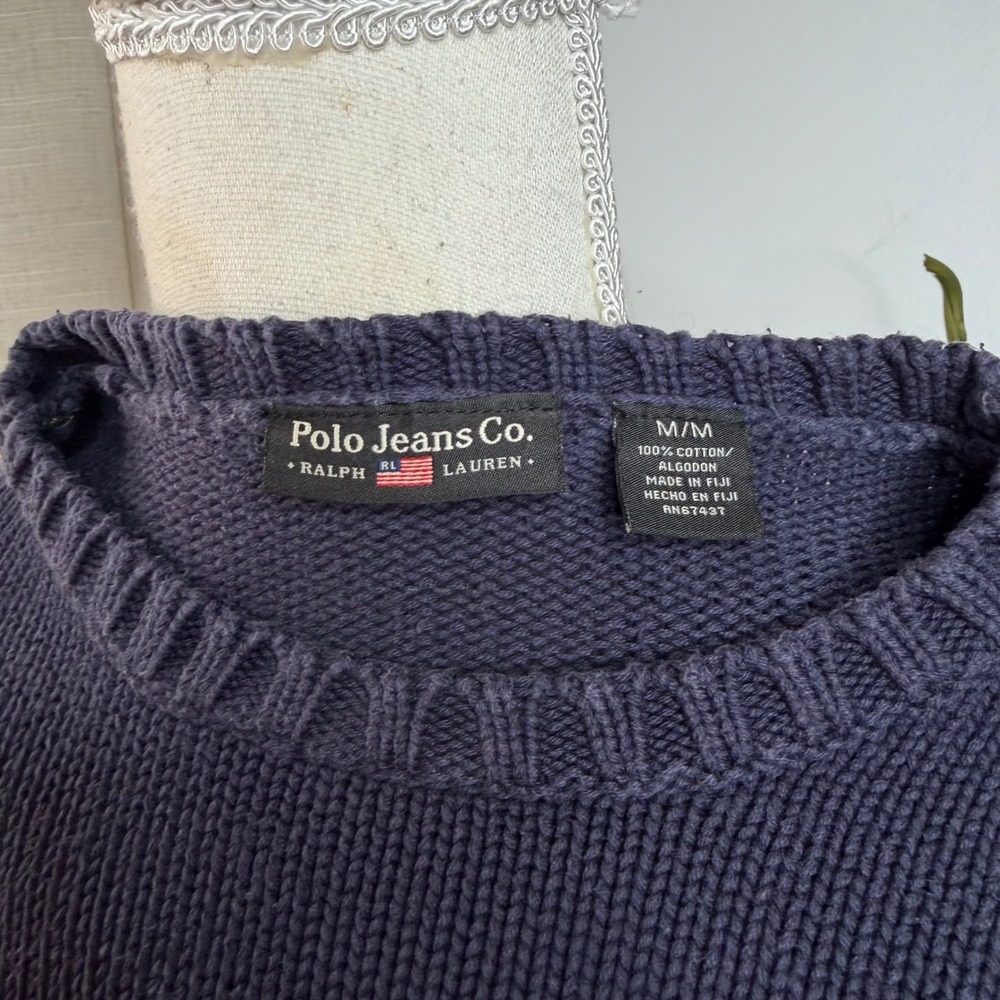 Vintage Polo Jeans Ralph Lauren USA Flag Knit Sweater Navy Blue Women's Medium - Picture 8 of 8